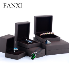 FANXI Wholesale Jewellery Packaging Boxes With Velvet Insert For Ring Necklace Bracelet Gift Storage Brown Fancy Leatherette Paper Custom Jewelry Box