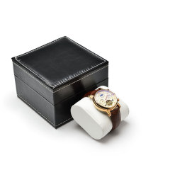 FANXI Custom Logo Bangle Bracelet Watch Packaging Box With white Leather Pillow And Sewing Luxury Black PU Leather Watch Box