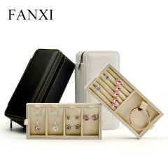 FANXI Custom Jewellery Storage Organizer With Velvet Insert For Ring Bangle Pendant Necklace Packaging Black And White Leather Jewelry Case
