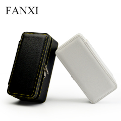 FANXI Custom Jewellery Storage Organizer With Velvet Insert For Ring Bangle Pendant Necklace Packaging Black And White Leather Jewelry Case
