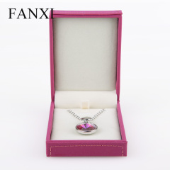 FANXI Custom Jewellery Gift Boxes With Beige Velvet Insert For Ring Double Ring Necklace Bracelet Jewelry Set Rose Red Leather Jewelry Packaging Box