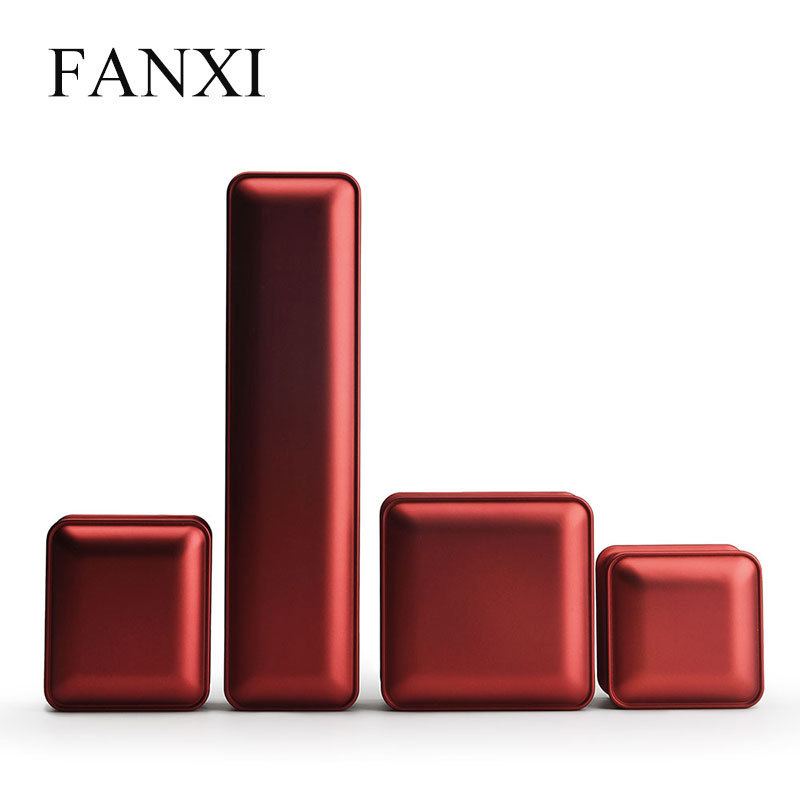 FANXI Custom Luxury Jewellery Packaging Box With Gold Rim And Black Velvet Insert For Ring Necklace Bracelet Packing Red Leather LED Jewelry Box