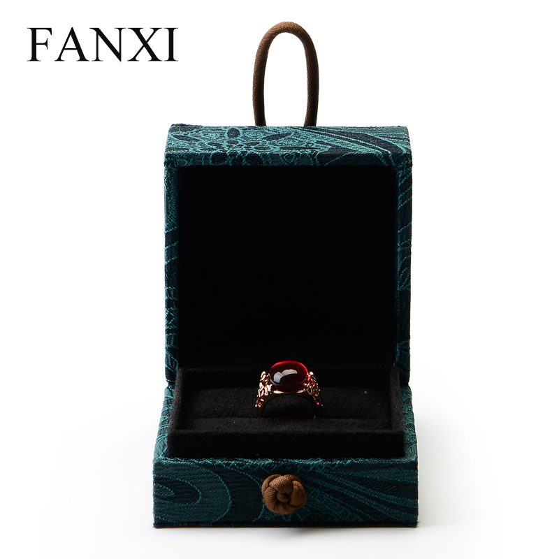 FANXI Unique Handmade Chinese Green Silk Embroidery Suede Insert Boxes for Jewelry Ring Pendant Bracelet Gift Packaging Box