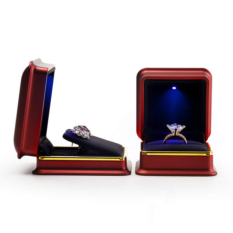 FANXI Custom Luxury Jewellery Packaging Box With Gold Rim And Black Velvet Insert For Ring Necklace Bracelet Packing Red Leather LED Jewelry Box