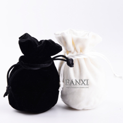 FANXI China Wholesale Custom logo black white Velvet Jewelry Drawstring Pouch Bag Round Bottom Gift Bags