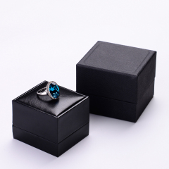 FANXI Wholesale Luxury Custom Logo Emboss Gift Jewelry Boxes For Engagement Black PU Leather Wedding Ring Boxes