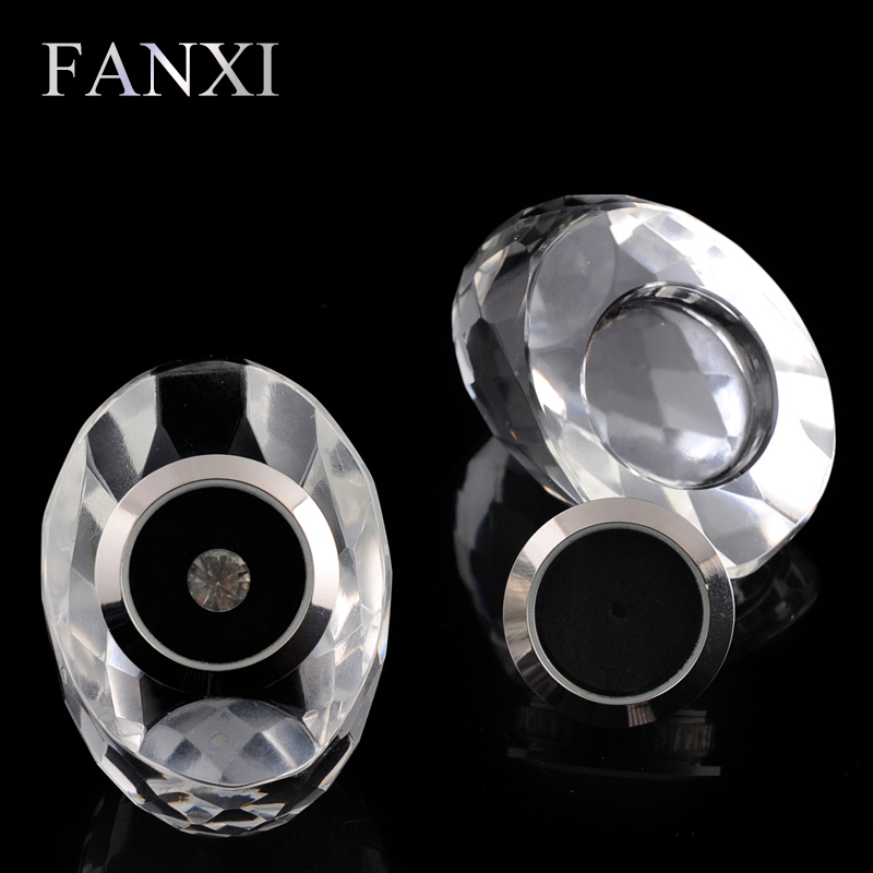 FANXI Exquisite custom Clear Crystal Shop Exhibitor Case Egg Shape Bare Diamond Collection Storage Jewelry Box Loose Diamond Display