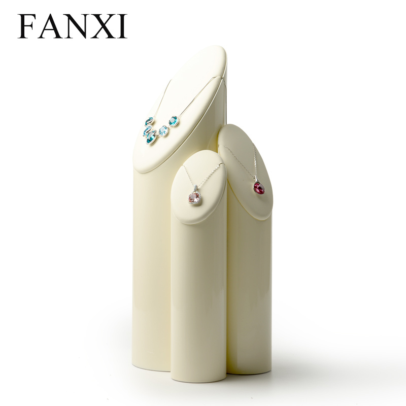 FANXI Original Design Accept Custom Beige Color PU leather Resin Necklace Jewelry Display Stand