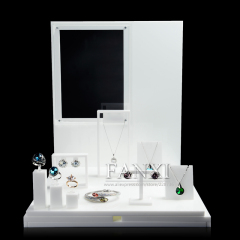 FANXI Custom Exquisite Shop Exhibitor Milk White Free Match Board Ring Necklace Earrings Jewelry Stands Acrylic Display Set