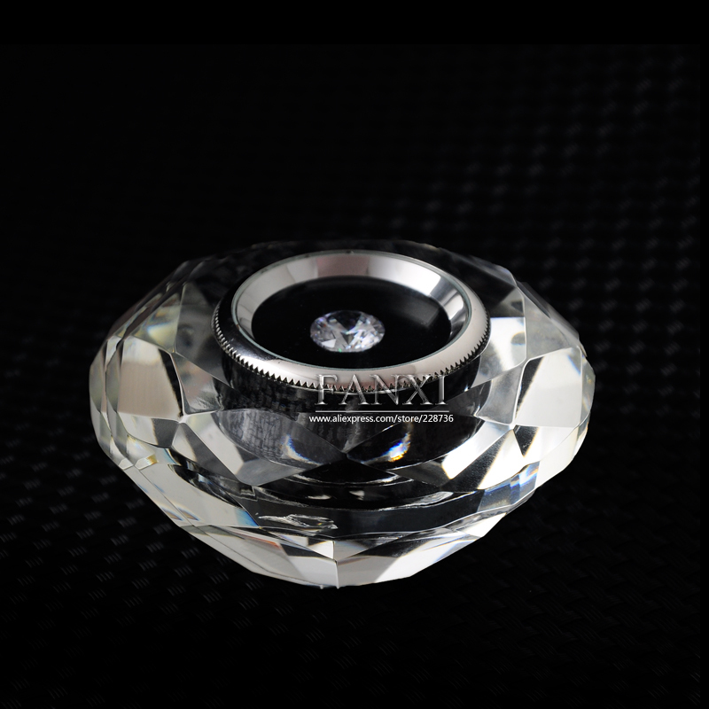 FANXI Custom logo Loose Diamond Box With Metal Round Diamond Case High Transparency Crystal Gemstone Display