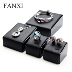 FANXI Custom Leather Jewellery Exhibitor Organizer Stand For Ring Earrings Necklace Bangle Bracelet Black Lacquer Jewelry Display Holder