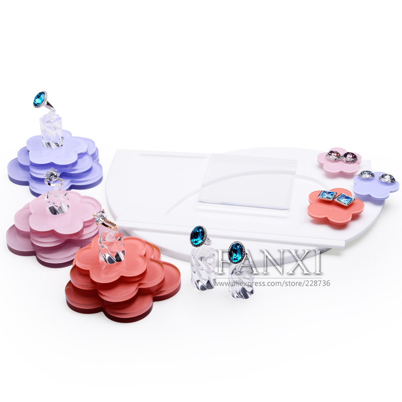 FANXI Luxury Custom Logo Flower Shape Acrylic Jewelry Display Set For Ring Earrings Necklace Bangle Holder