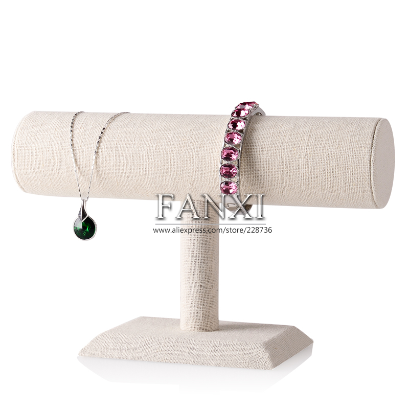 FANXI Durable Creamy White Linen T Bar Bracelet Bangle Jewelry Display Stand For Counter Jewellery Origanizer