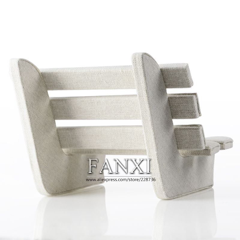 FANXI Factory Custom High Quality Thin Linen Fabric And Medium Fiber Boarde Creamy White Linen Jewelry Display Stand