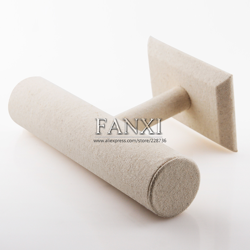 FANXI Durable Creamy White Linen T Bar Bracelet Bangle Jewelry Display Stand For Counter Jewellery Origanizer