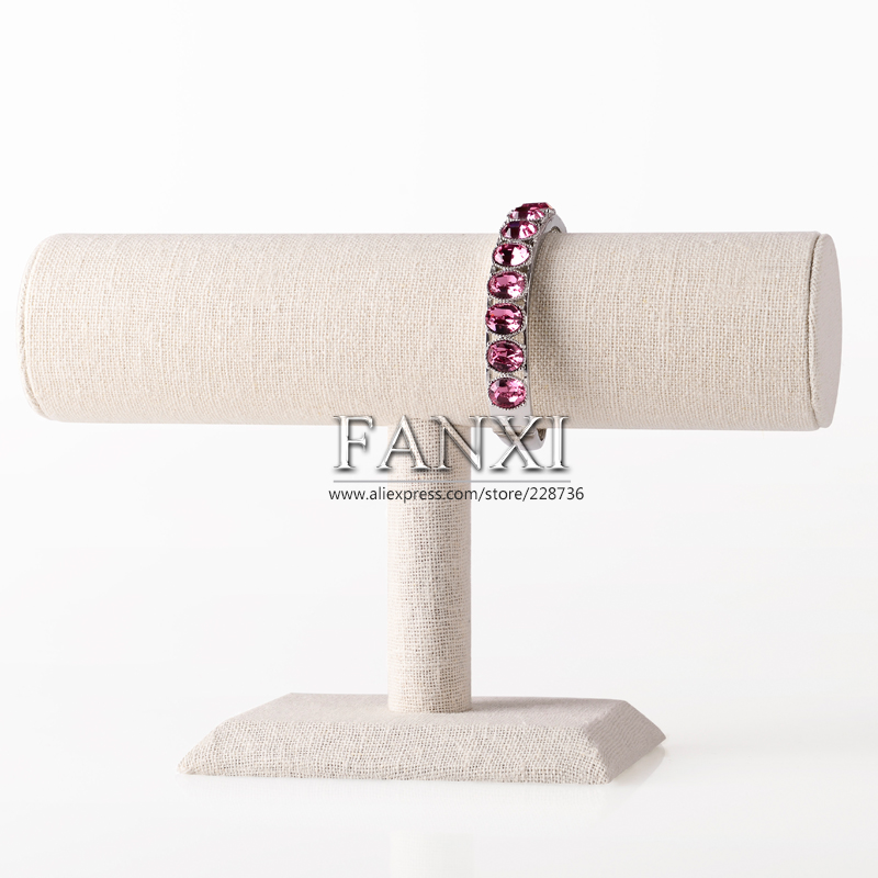 FANXI Durable Creamy White Linen T Bar Bracelet Bangle Jewelry Display Stand For Counter Jewellery Origanizer