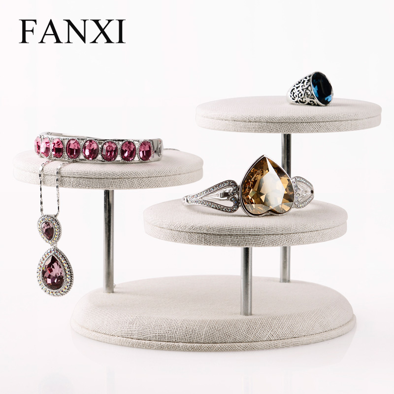 FANXI China Manufacturer Desk Shape Linen Round Table Jewelry Display Sets Finger Ring/Bangle/Neck Boutique Jewelry Display Stand