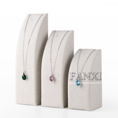 FANXI Factory Wholesale Custom Fashion Beige Linen Necklace Pendant Exhibitor Set Jewelry Display Stand