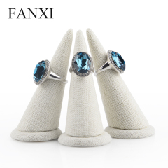 FANXI Custom Logo Material Color Creamy White Linen Finger Shape Ring Display holder