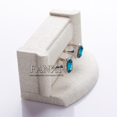 FANXI Custom Wooden Jewelry Organizer For Double Couple Ring For Engagement And Marry Beige Linen Ring Display Holder 