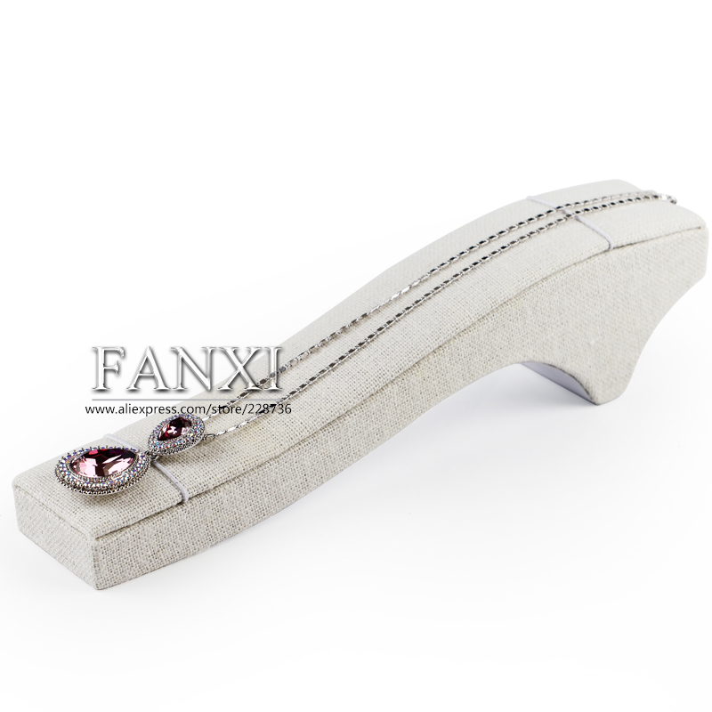 FANXI Wholesale Custom Creamy White Jewellery Exhibitor Organizer Linen Necklace Display Stand