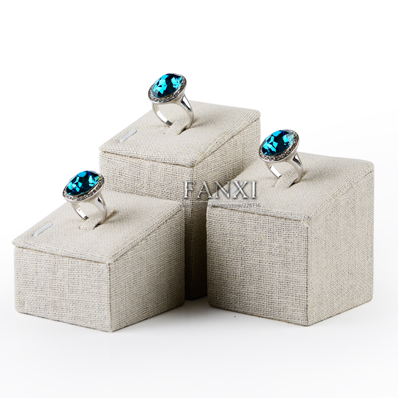 FANXI Wholesale Factory Custom MDF Wrapped With Beige Linen Jewelry Shop Jewelry Display Ring Counter