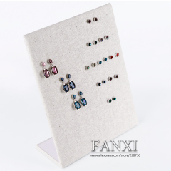 FANXI Custom Logo Wood Jewelry Display Props For 30 Ear Studs Earring Economic Beige Linen Earrings Display