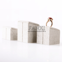 FANXI China Factory Custom Beige Linen Jewellery Display Set Stepwiser MDF Wood Jewelry Ring Holder