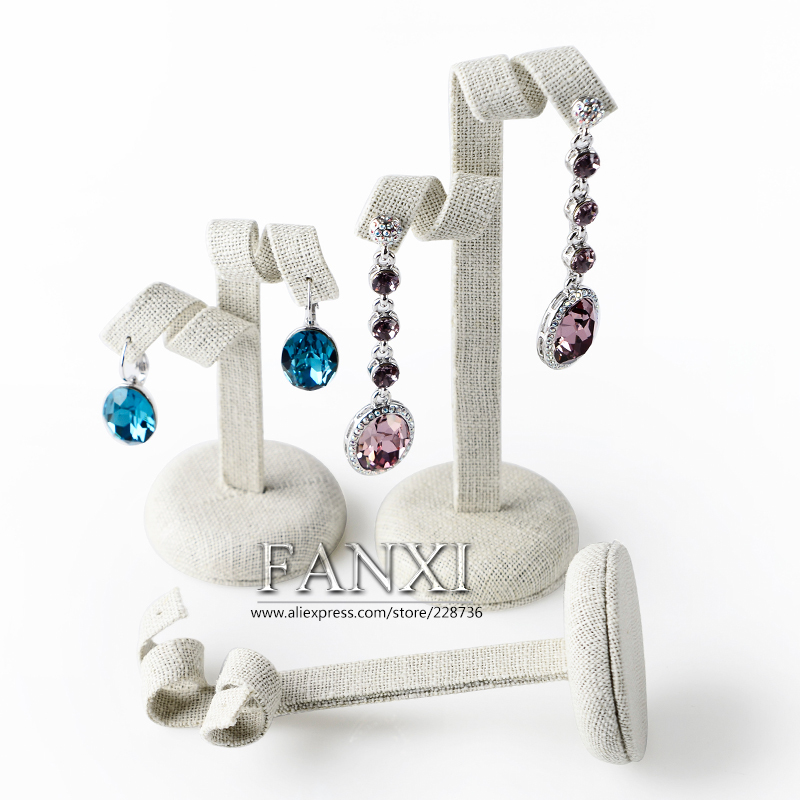 FANXI Chinese Factory Custom Earrings Exhibitor Holder Shelf Set Shop Jewelry Display Rack Stand Beige Linen Earrings Display