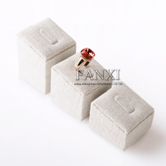 FANXI China Factory Custom Beige Linen Jewellery Display Set Stepwiser MDF Wood Jewelry Ring Holder