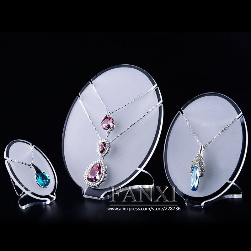 FANXI Wholesale Custom Oval Shape Necklace Display Rack Set Jewelry Display Shelf Stand Matte Acrylic Window Display