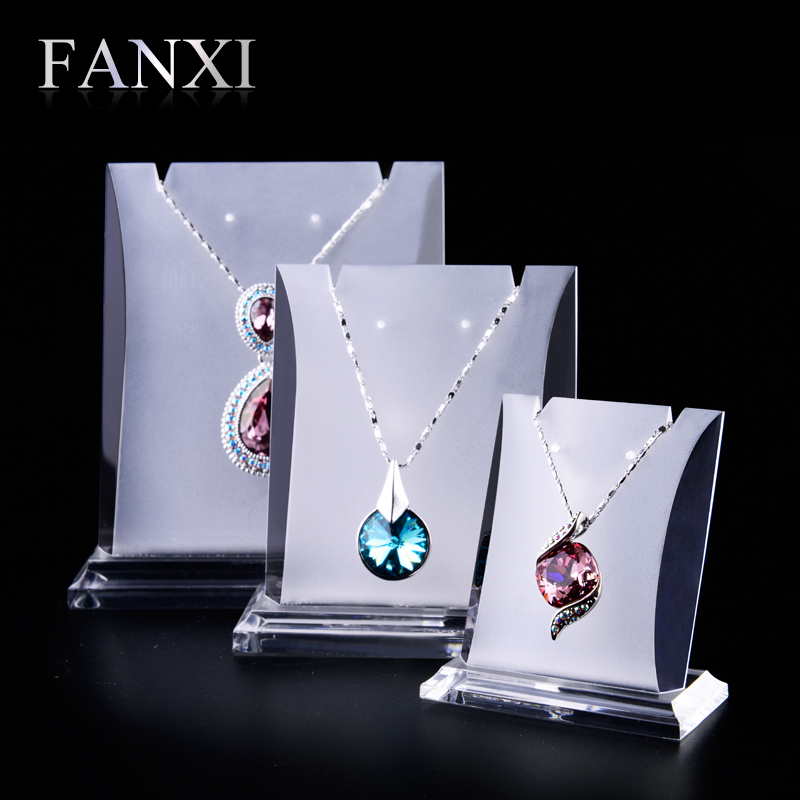 FANXI Hotsale Frosted Organic Glass Shop Counter Trade Exhibitor Props Acrylic Jewelry Display Stand Set Necklace Pendant Holder