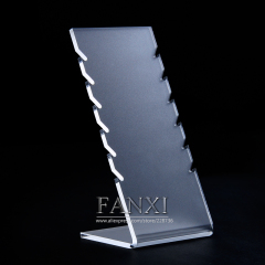 FANXI Wholesale Custom Stylish Design Jewelry Display Rack Shelf Stand with Hooks White Acrylic Necklace Display