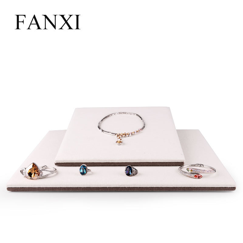 FANXI Double Sides Jewelry Holder For Ring Necklace Bracelet Counter Showcase Beige And Coffee Linen Jewelry Display Board