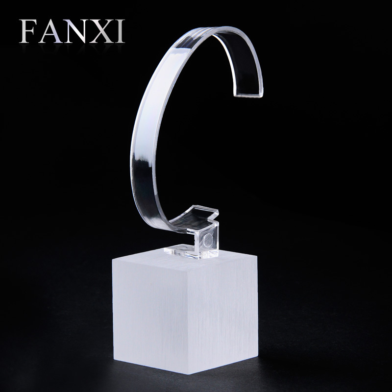 FANXI Luxury Milk White Acrylic C Ring Watch Display Stand For Counter Showcase Exhibitor