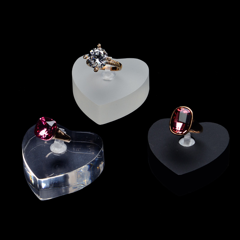 FANXI Factory New Acrylic Heart-shaped Single Ring Holder Black White Transparent Diamond Ring Holder Jewelry