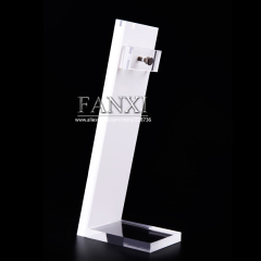 FANXI Wholesale Custom Stylish Design Jewelry Display Rack Shelf Stand with Hooks White Acrylic Necklace Display