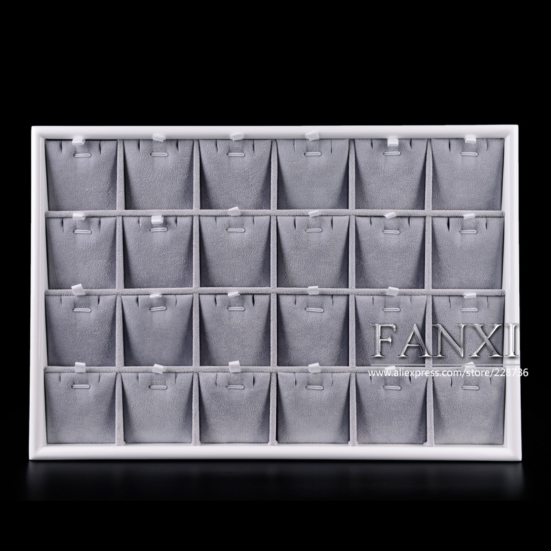 FANXI Luxury Jewellery Display Serving Trays With Gray Insert For Ring Necklace Bracelet White Lacquer Jewelry Tray