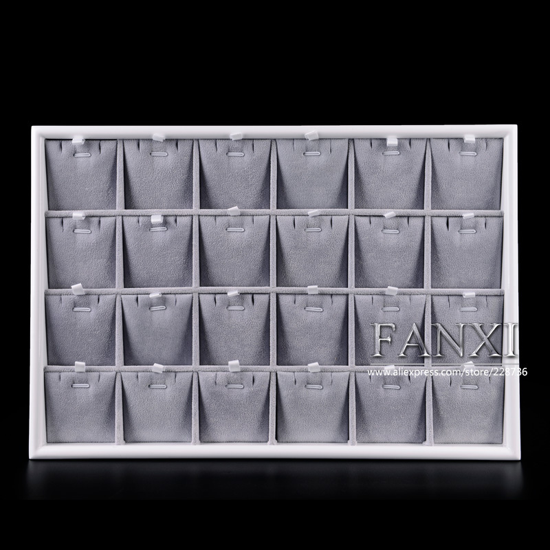 FANXI Luxury Jewellery Display Serving Trays With Gray Insert For Ring Necklace Bracelet White Lacquer Jewelry Tray