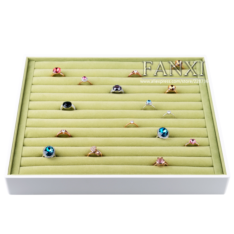 FANXI Jewelry Display Manufacturer New Design Green Velvet Insert And Wood Lacquered Jewelry Tray