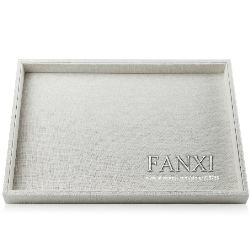 FANXI Wholesale factory custom stackable beige linen jewellery exhibitor case shop counter display ring pendant earring bangle jewelry trays