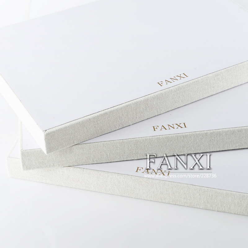 FANXI Wholesale factory custom stackable beige linen jewellery exhibitor case shop counter display ring pendant earring bangle jewelry trays