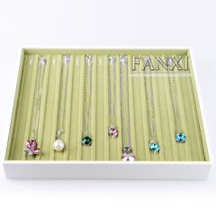 FANXI Jewelry Display Manufacturer New Design Green Velvet Insert And Wood Lacquered Jewelry Tray