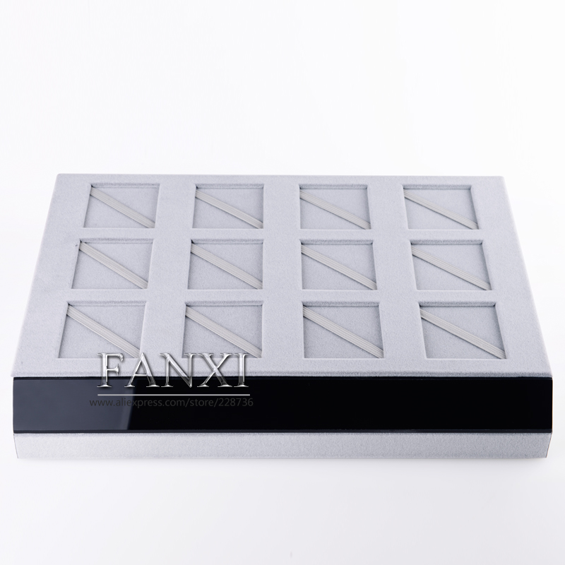 FANXI Factory Custom Logo Size Color Grey Velvet Insert Acrylic Hair Pin Bobby Pin Display Tray