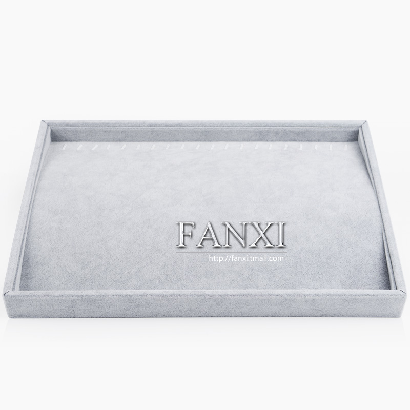 FANXI Wholesale Jewelry Shop Made By Wood And Gray Ice Velvet Ring Earring Pendant Bangle Jewelry Display Tray