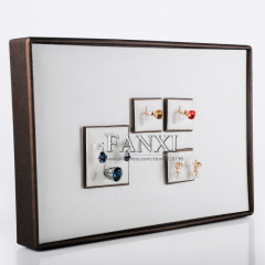 FANXI Original Design Jewelry Display Jewelry Storage Coffee Color Removable Insert PU leather Wood Jewelry Tray