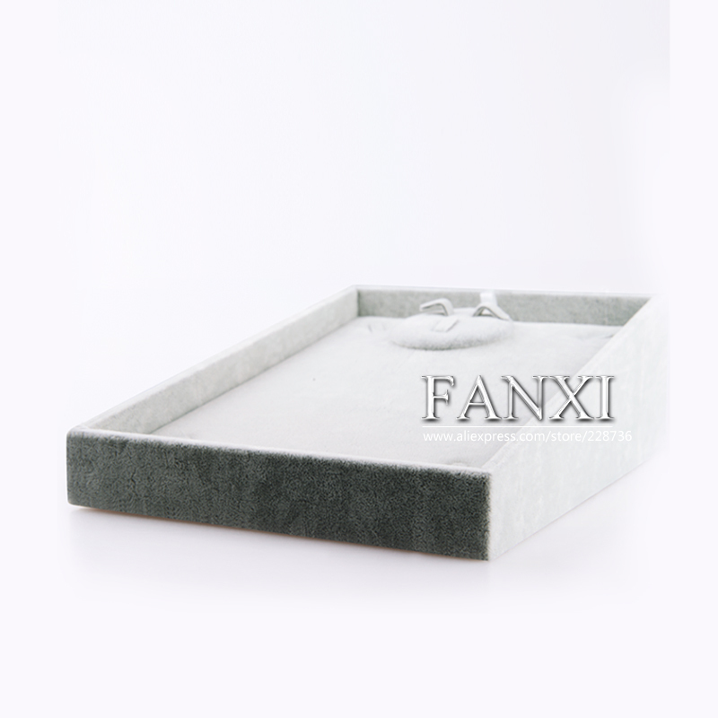 FANXI Custom Functional Silver Grey Ice Velvet Necklace Earrings Ring Combination Display Holder Tray Jewelry Display Tray Set