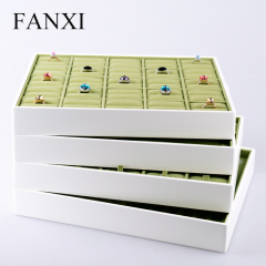 FANXI Jewelry Display Manufacturer New Design Green Velvet Insert And Wood Lacquered Jewelry Tray