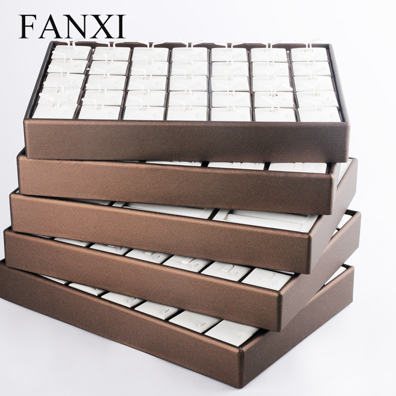 FANXI Original Design Jewelry Display Jewelry Storage Coffee Color Removable Insert PU leather Wood Jewelry Tray