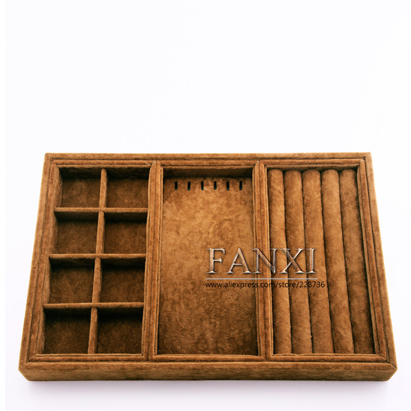 FANXI Fashionable Shop Counter Organizer 3 Free Trays Necklace Rings Holder Storage Velvet Jewelry Tray Set Counter Display Tray